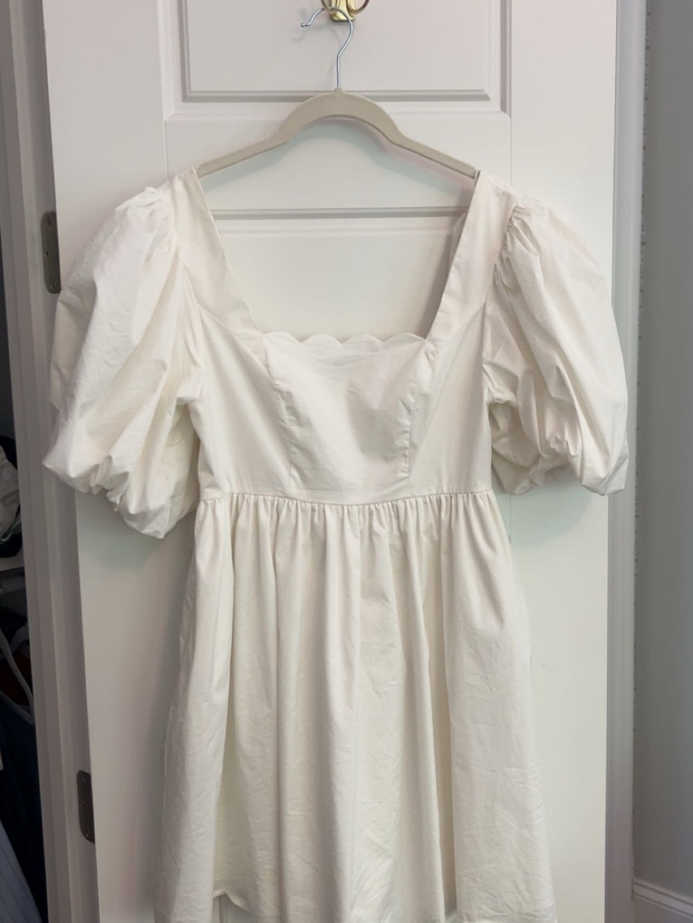 White Puff Sleeve Square Neck Dress